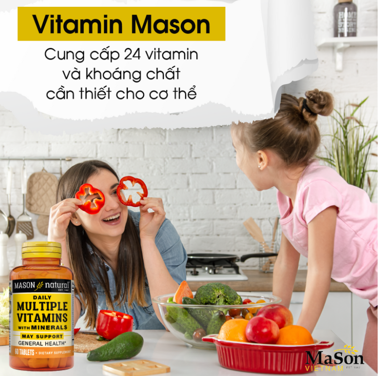 Mason Daily Multiple Vitamins bổ sung tới 24 loại vitamin và khoáng chất thiết yếu cho cơ thể
