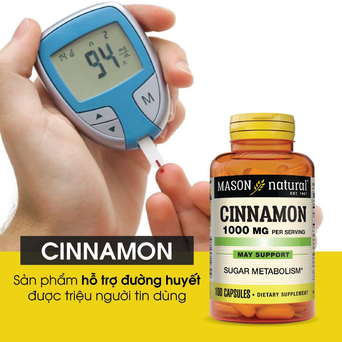 Mason Natural Cinnamon - Hỗ trợ điều trị bệnh tiểu đường